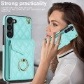 For Samsung Galaxy S24+ 5G Rhombic Texture Card Bag Phone Case with Long Lanyard(Mint Green)