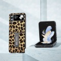 For Samsung Galaxy Z Flip4 Black Edge Leopard Phone Case with Holder(Champagne Gold)
