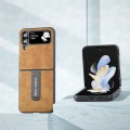 For Samsung Galaxy Z Flip4 Retro Litchi Texture PU Phone Case with Holder(Brown)
