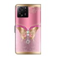 For Xiaomi 13T Pro Crystal 3D Shockproof Protective Leather Phone Case(Pink Bottom Butterfly)