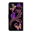 For Samsung Galaxy A22 5G Crystal 3D Shockproof Protective Leather Phone Case(Purple Flower Butterfl