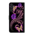 For Samsung Galaxy A34 5G Crystal 3D Shockproof Protective Leather Phone Case(Purple Flower Butterfl