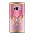 For Samsung Galaxy S8+ Crystal 3D Shockproof Protective Leather Phone Case(Pink Bottom Butterfly)