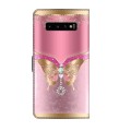 For Samsung Galaxy S10+ Crystal 3D Shockproof Protective Leather Phone Case(Pink Bottom Butterfly)