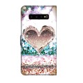 For Samsung Galaxy S10+ Crystal 3D Shockproof Protective Leather Phone Case(Pink Diamond Heart)