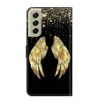 For Samsung Galaxy S21 FE 5G Crystal 3D Shockproof Protective Leather Phone Case(Golden Wings)