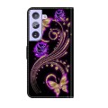 For Samsung Galaxy S21+ Crystal 3D Shockproof Protective Leather Phone Case(Purple Flower Butterfly)