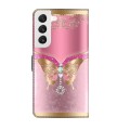 For Samsung Galaxy S22 Crystal 3D Shockproof Protective Leather Phone Case(Pink Bottom Butterfly)