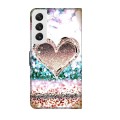 For Samsung Galaxy S22 Crystal 3D Shockproof Protective Leather Phone Case(Pink Diamond Heart)