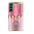 For Samsung Galaxy S22+ Crystal 3D Shockproof Protective Leather Phone Case(Pink Bottom Butterfly)