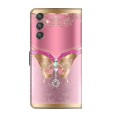 For Samsung Galaxy A24 Crystal 3D Shockproof Protective Leather Phone Case(Pink Bottom Butterfly)