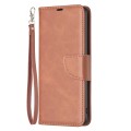 For Motorola Moto G34 5G Lambskin Texture Pure Color Flip Leather Phone Case(Brown)