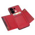 For Xiaomi Redmi Note 13 4G Global Double Buckle Card Slots Magnetic Phone Case(Red)