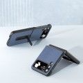 For Samsung Galaxy Z Flip3 5G Carbon Fiber Texture Protective Phone Case with Holder(Light Blue)