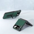 For Samsung Galaxy Z Flip3 5G Cross Texture Genuine Leather Phone Case with Holder(Green)