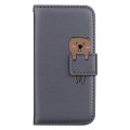 For iPhone 15 Plus Cartoon Buckle Horizontal Flip Leather Phone Case(Grey)
