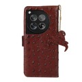 For OnePlus 12 Ostrich Pattern Genuine Leather RFID Phone Case(Coffee)