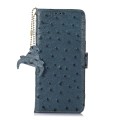 For OnePlus 12 Ostrich Pattern Genuine Leather RFID Phone Case(Blue)