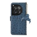 For OnePlus 12 Ostrich Pattern Genuine Leather RFID Phone Case(Blue)