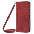 For OPPO Reno11 F Skin Feel Stripe Pattern Leather Phone Case with Lanyard(Red)
