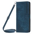 For OPPO Reno11 F Skin Feel Stripe Pattern Leather Phone Case with Lanyard(Blue)