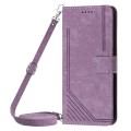 For OPPO Reno11 F Skin Feel Stripe Pattern Leather Phone Case with Lanyard(Purple)