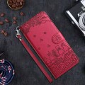 For Google Pixel 8a Cat Embossing Pattern Leather Phone Case with Lanyard(Red)