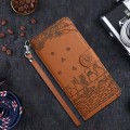 For Google Pixel 8a Cat Embossing Pattern Leather Phone Case with Lanyard(Brown)