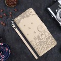 For Google Pixel 8a Cat Embossing Pattern Leather Phone Case with Lanyard(Beige)