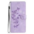 For Samsung Galaxy S23 5G Flower Butterfly Embossing Pattern Leather Phone Case(Purple)
