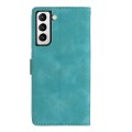 For Samsung Galaxy S21 FE 5G Flower Butterfly Embossing Pattern Leather Phone Case(Sky Blue)