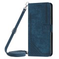 For Xiaomi 13T / Xiaomi 13T Pro Skin Feel Stripe Pattern Leather Phone Case with Long Lanyard(Blue)