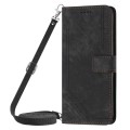 For Xiaomi Redmi 13C Skin Feel Stripe Pattern Leather Phone Case with Long Lanyard(Black)