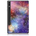 For Samsung Galaxy Tab S9+ Custer Painted 3-Fold Holder Smart Leather Tablet Case(Milky Way)