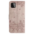 For Samsung Galaxy A22 5G Cat Embossing Pattern Leather Phone Case with Lanyard(Grey)