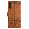 For Samsung Galaxy A34 Cat Embossing Pattern Leather Phone Case with Lanyard(Brown)