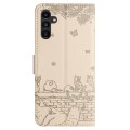 For Samsung Galaxy A34 Cat Embossing Pattern Leather Phone Case with Lanyard(Beige)