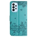 For Samsung Galaxy A53 Cat Embossing Pattern Leather Phone Case with Lanyard(Blue)