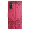 For Samsung Galaxy A54 Cat Embossing Pattern Leather Phone Case with Lanyard(Red)