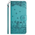 For Samsung Galaxy S22+ Cat Embossing Pattern Leather Phone Case with Lanyard(Blue)