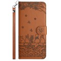 For Samsung Galaxy S23 Cat Embossing Pattern Leather Phone Case with Lanyard(Brown)