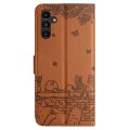 For Samsung Galaxy A05s Cat Embossing Pattern Leather Phone Case with Lanyard(Brown)