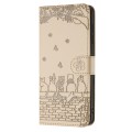 For Samsung Galaxy A05s Cat Embossing Pattern Leather Phone Case with Lanyard(Beige)