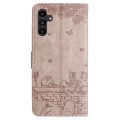 For Samsung Galaxy S23 FE Cat Embossing Pattern Leather Phone Case with Lanyard(Grey)