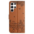 For Samsung Galaxy S24 Ultra Cat Embossing Pattern Leather Phone Case with Lanyard(Brown)