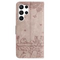 For Samsung Galaxy S24 Ultra Cat Embossing Pattern Leather Phone Case with Lanyard(Grey)