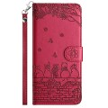 For Xiaomi Redmi Note 12 Pro Speed Cat Embossing Pattern Leather Phone Case with Lanyard(Red)