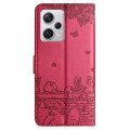 For Xiaomi Redmi Note 12 Pro Speed Cat Embossing Pattern Leather Phone Case with Lanyard(Red)