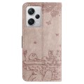 For Xiaomi Redmi Note 12 Pro Speed Cat Embossing Pattern Leather Phone Case with Lanyard(Grey)