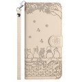 For Xiaomi Redmi Note 12 Pro Speed Cat Embossing Pattern Leather Phone Case with Lanyard(Beige)